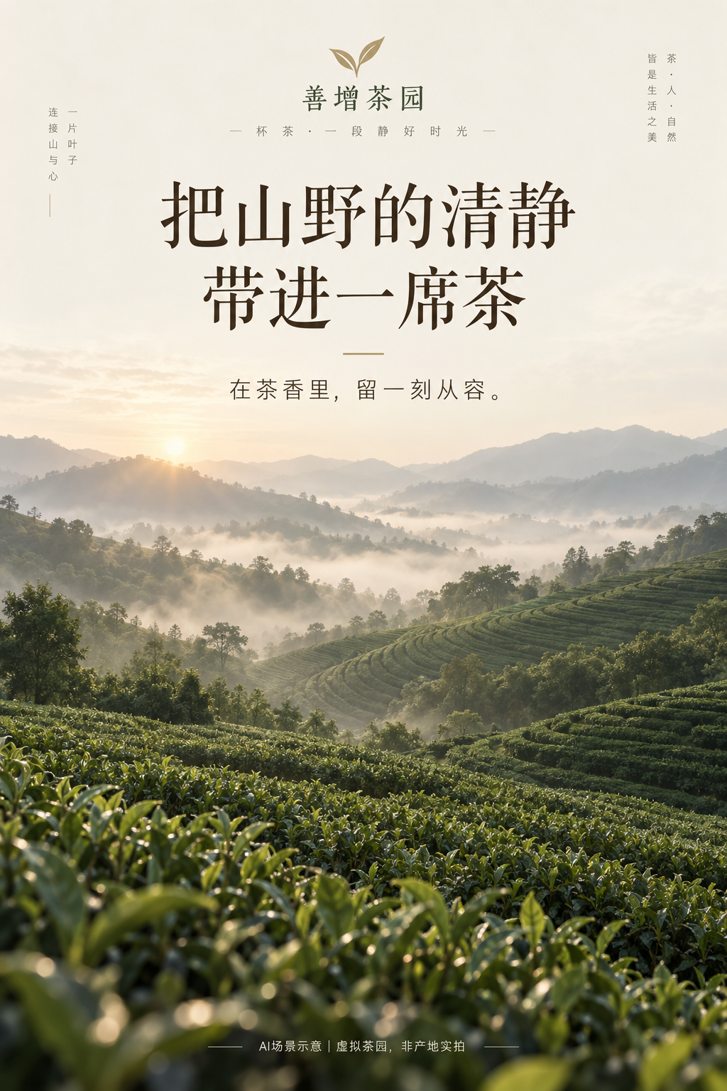 善增茶园山景视觉概念，非真实产地照片