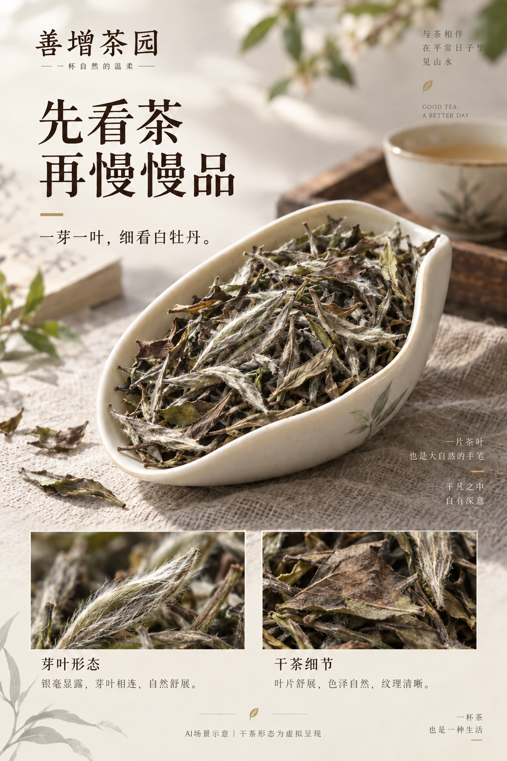 白牡丹原叶细节视觉示意